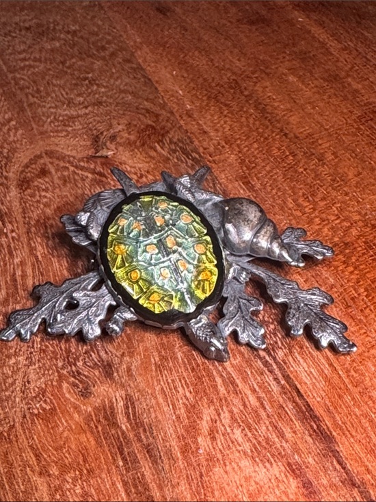 Not sure Jewelry - Used Green and Gold Turtle Glass Brooch - Unbranded Women's Jewelry